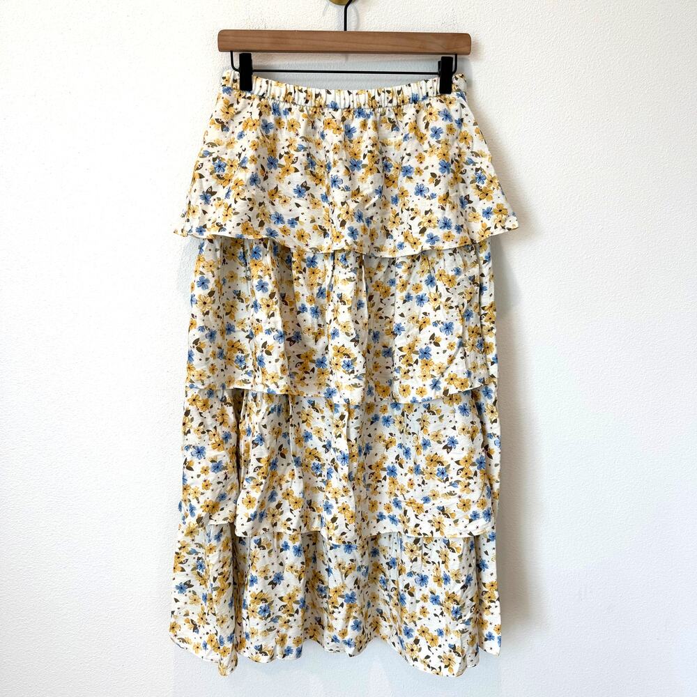 Aritzia Wilfred Volume Skirt LT Birch Yellow Floral Tiered Maxi Flowy Boho NWT-M - Picture 2 of 13